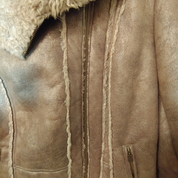 Tribal Grey Wide Faux Fur Collar Zip Up Coat Sz 6 - Picture 6 of 9